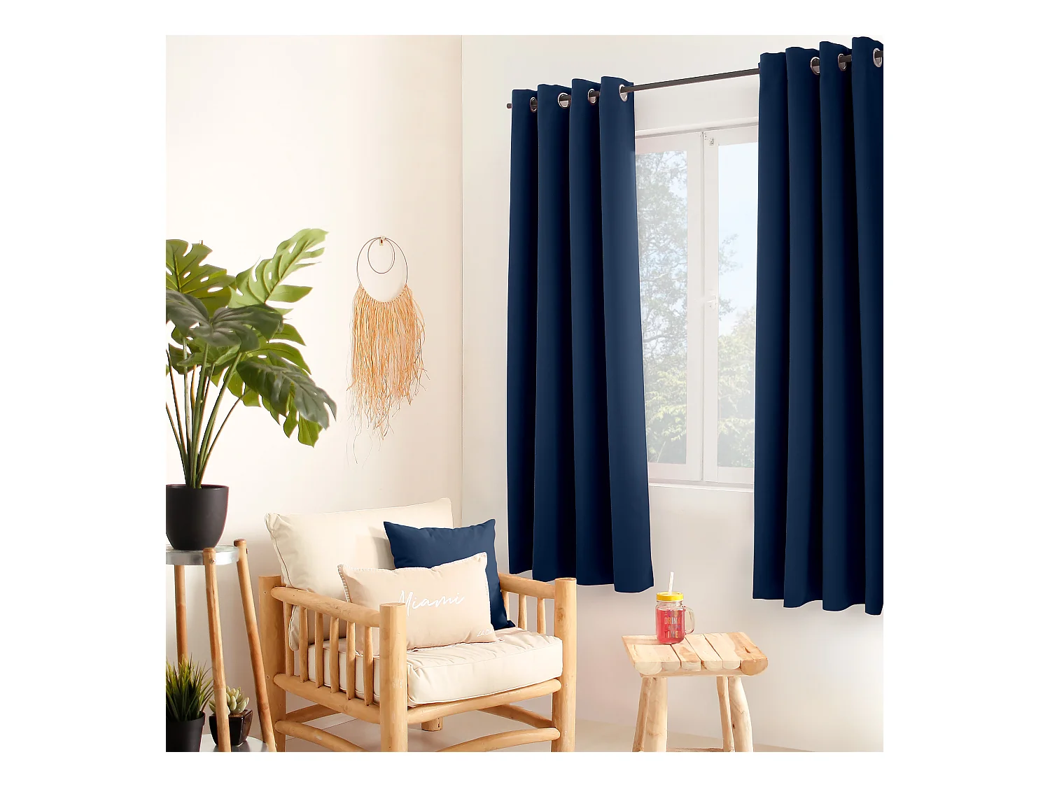 Lot de 2 rideaux thermique avec oeillets, bleu marine, 140x180cm, 100% polyester, collection Glacier