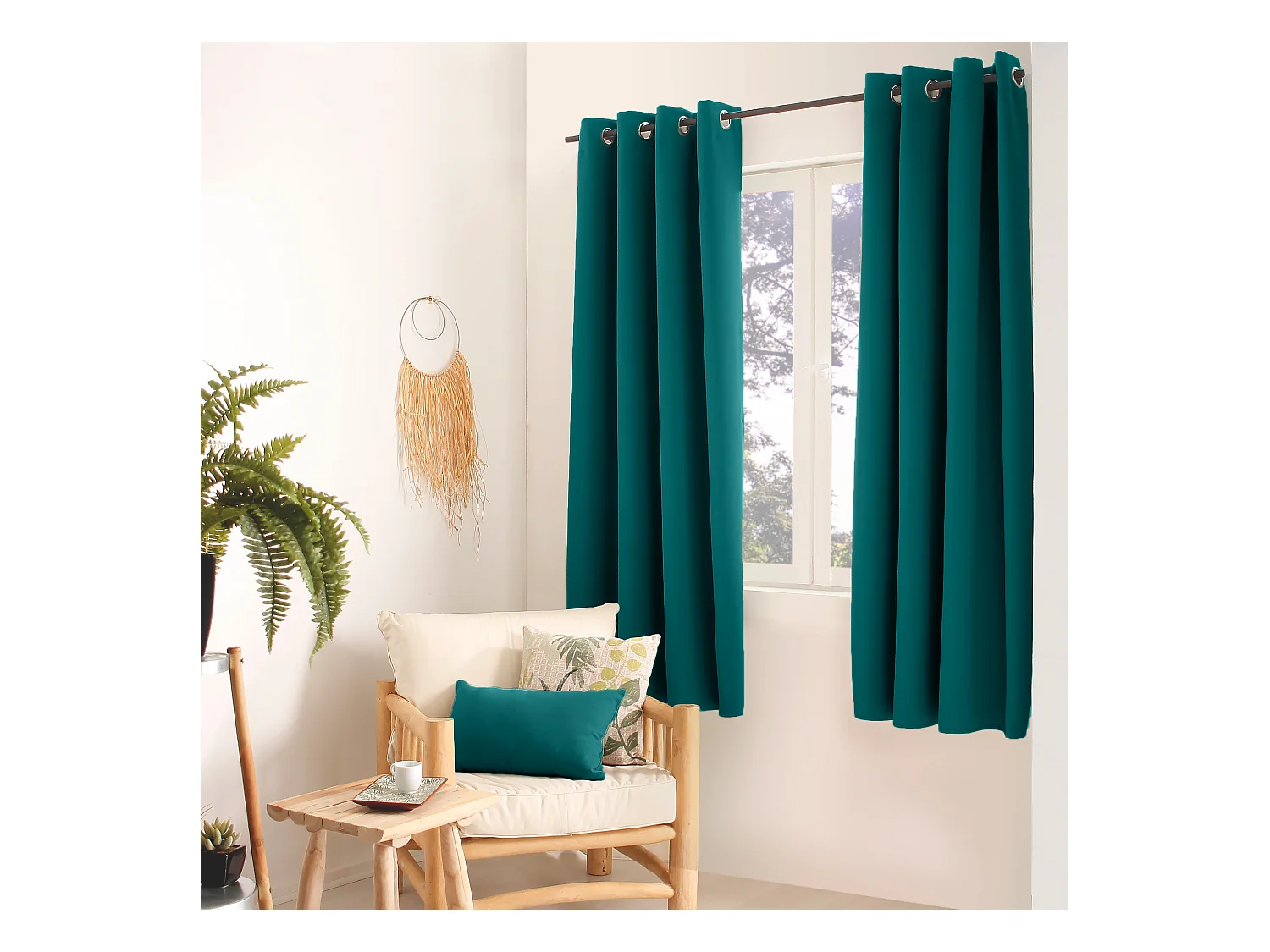 Lot de 2 rideaux occultant avec oeillets, vert émeraude, 140x180cm, 100% polyester, collection Réglisse