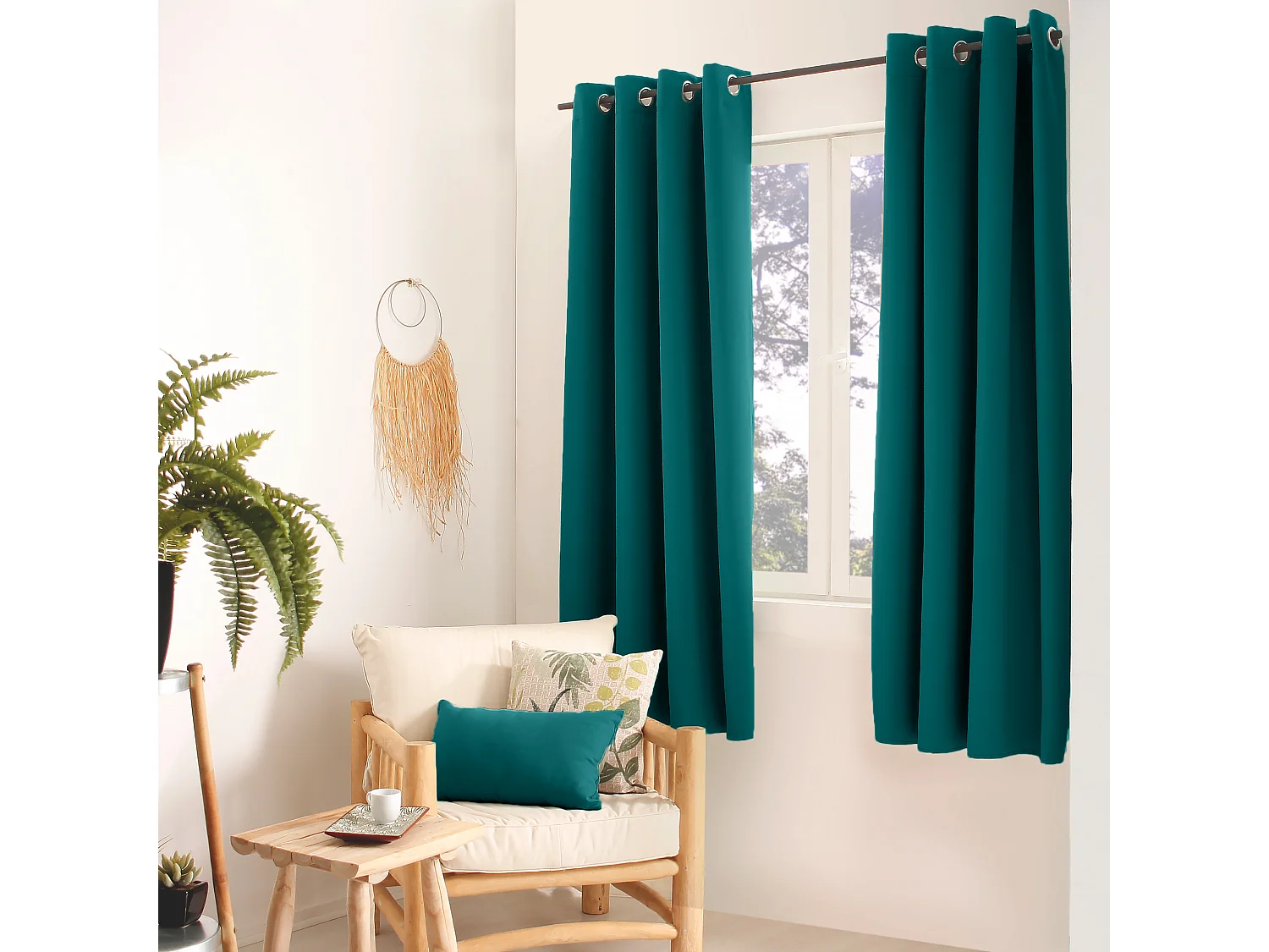 Lot de 2 rideaux occultant avec oeillets, vert émeraude, 140x180cm, 100% polyester, collection Réglisse