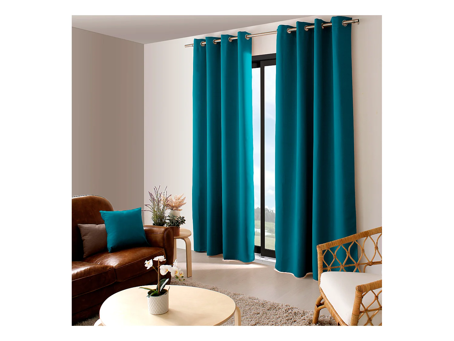 2 rideaux occultant à œillets, bleu canard, 140x240cm, 100% polyester, collection Réglisse