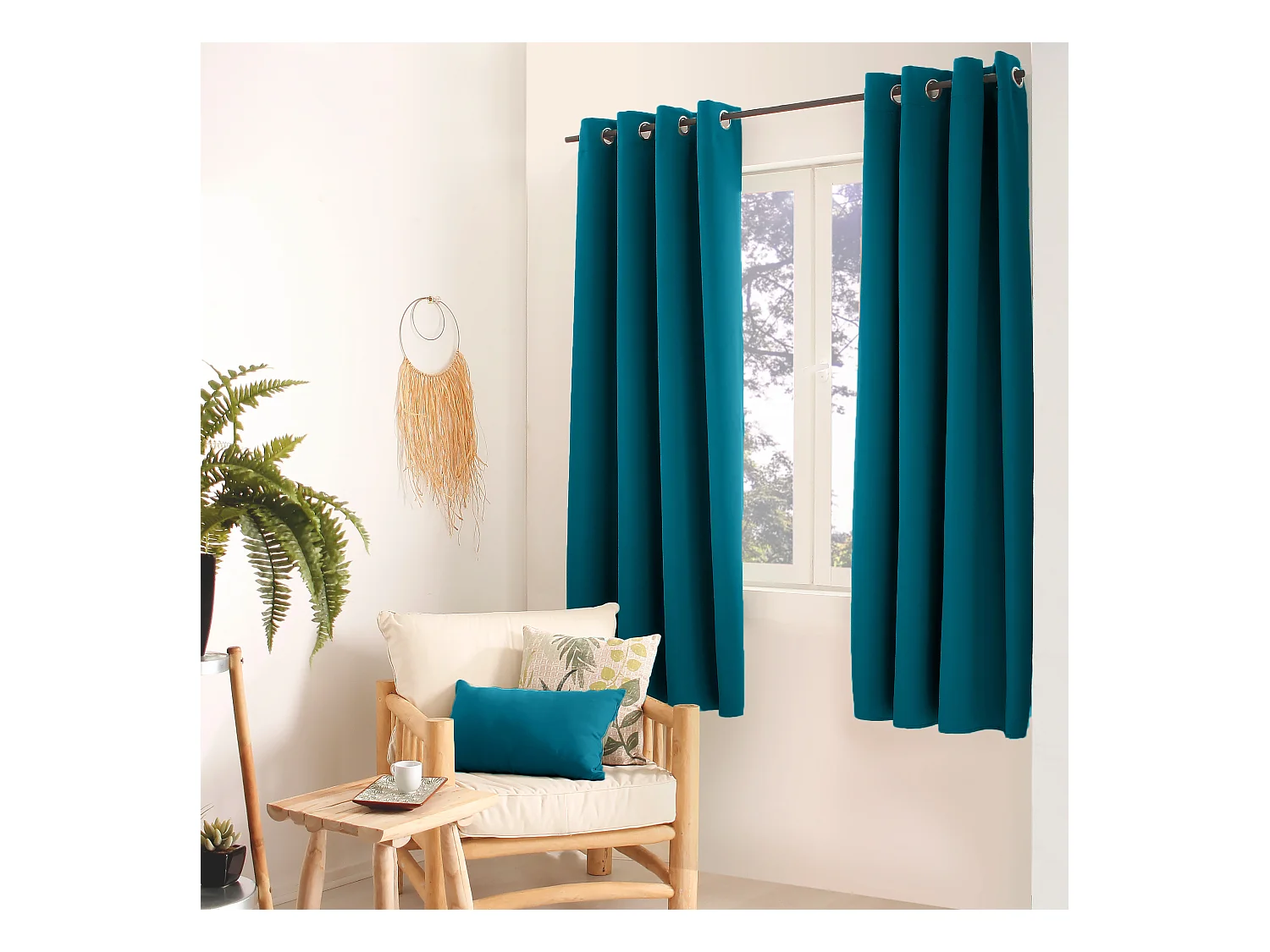 Set van 2 verduisterende gordijnen met zeilringen, eendblauw, 140x180cm, 100% polyester, Reglisse collectie