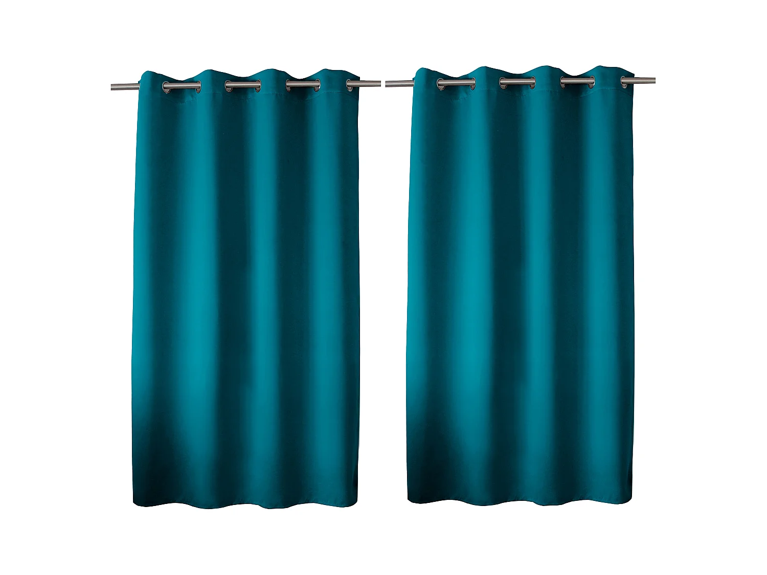 Set van 2 verduisterende gordijnen met zeilringen, eendblauw, 140x180cm, 100% polyester, Reglisse collectie