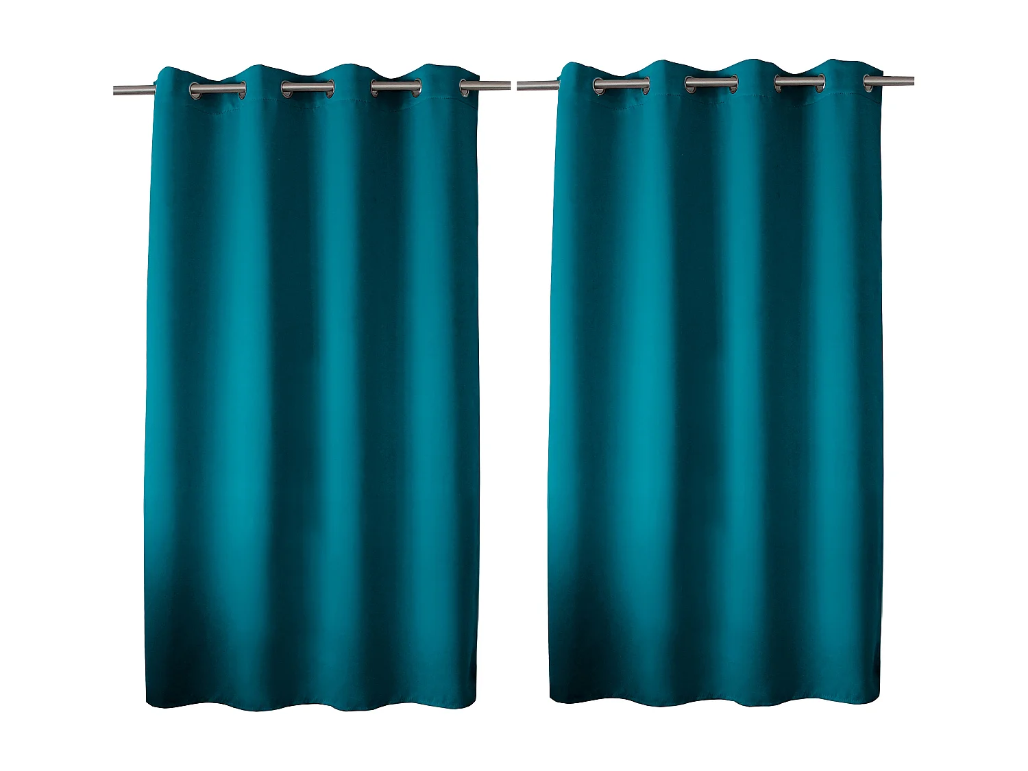 Set van 2 verduisterende gordijnen met zeilringen, eendblauw, 140x180cm, 100% polyester, Reglisse collectie