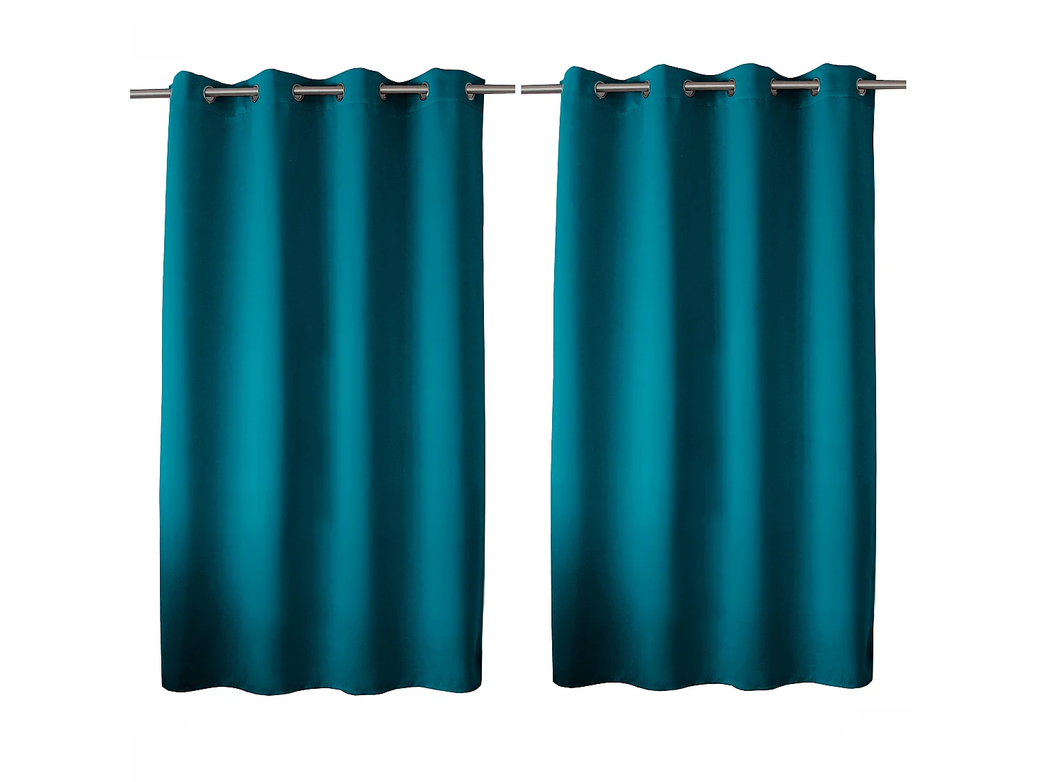 Set van 2 verduisterende gordijnen met zeilringen, eendblauw, 140x180cm, 100% polyester, Reglisse collectie
