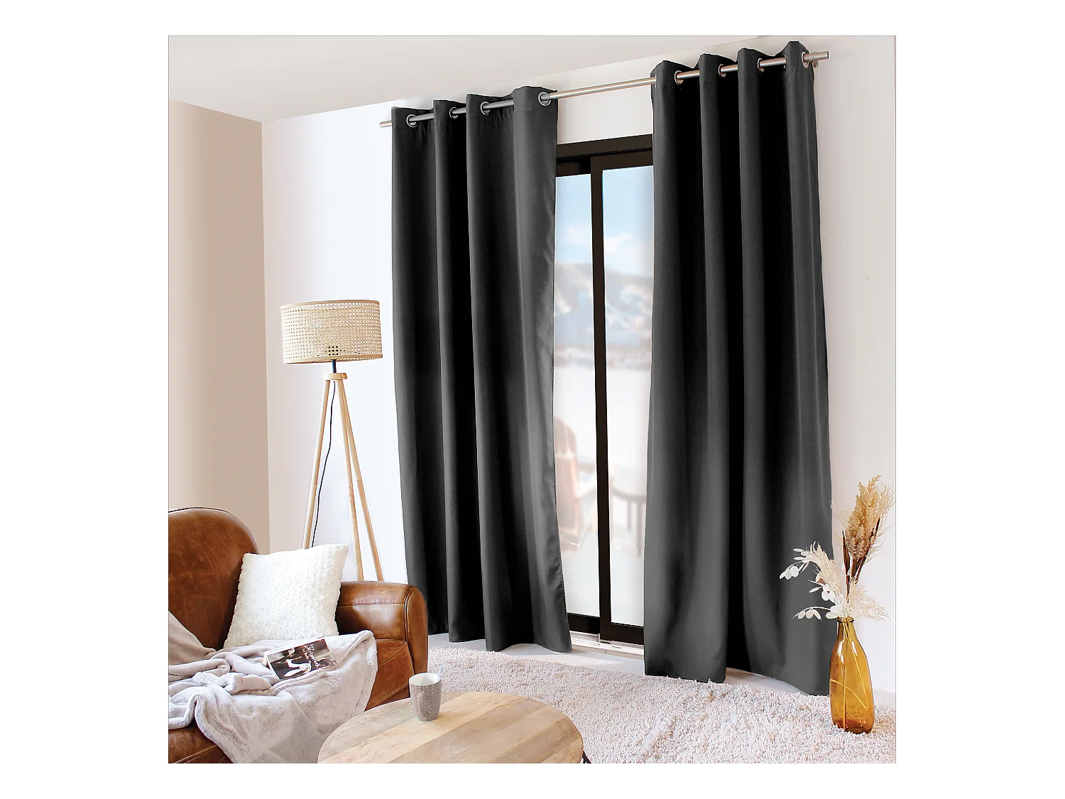 Lot de 2 rideaux thermique avec oeillets, gris foncé, 135x240cm, collection Glacier