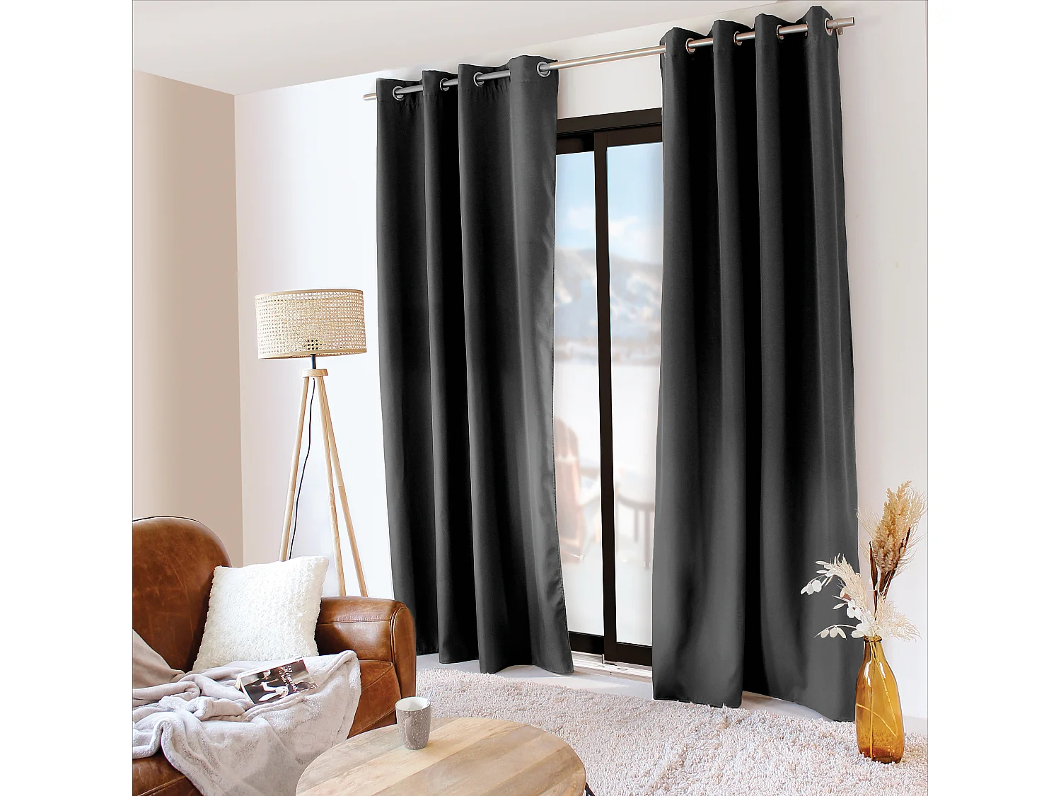 Lot de 2 rideaux thermique avec oeillets, gris foncé, 135x240cm, collection Glacier