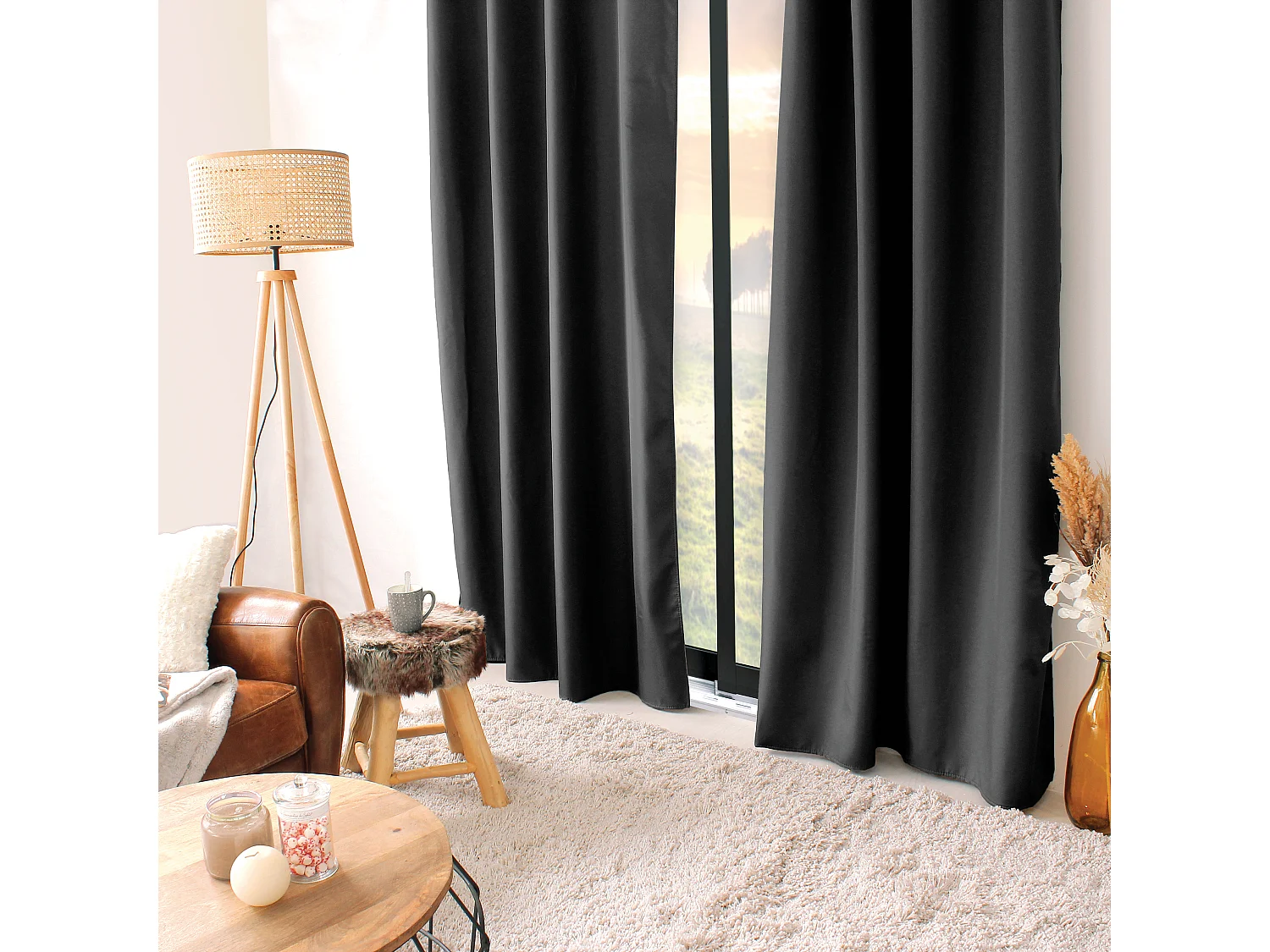 Lot de 2 rideaux thermique avec oeillets, gris foncé, 135x240cm, collection Glacier