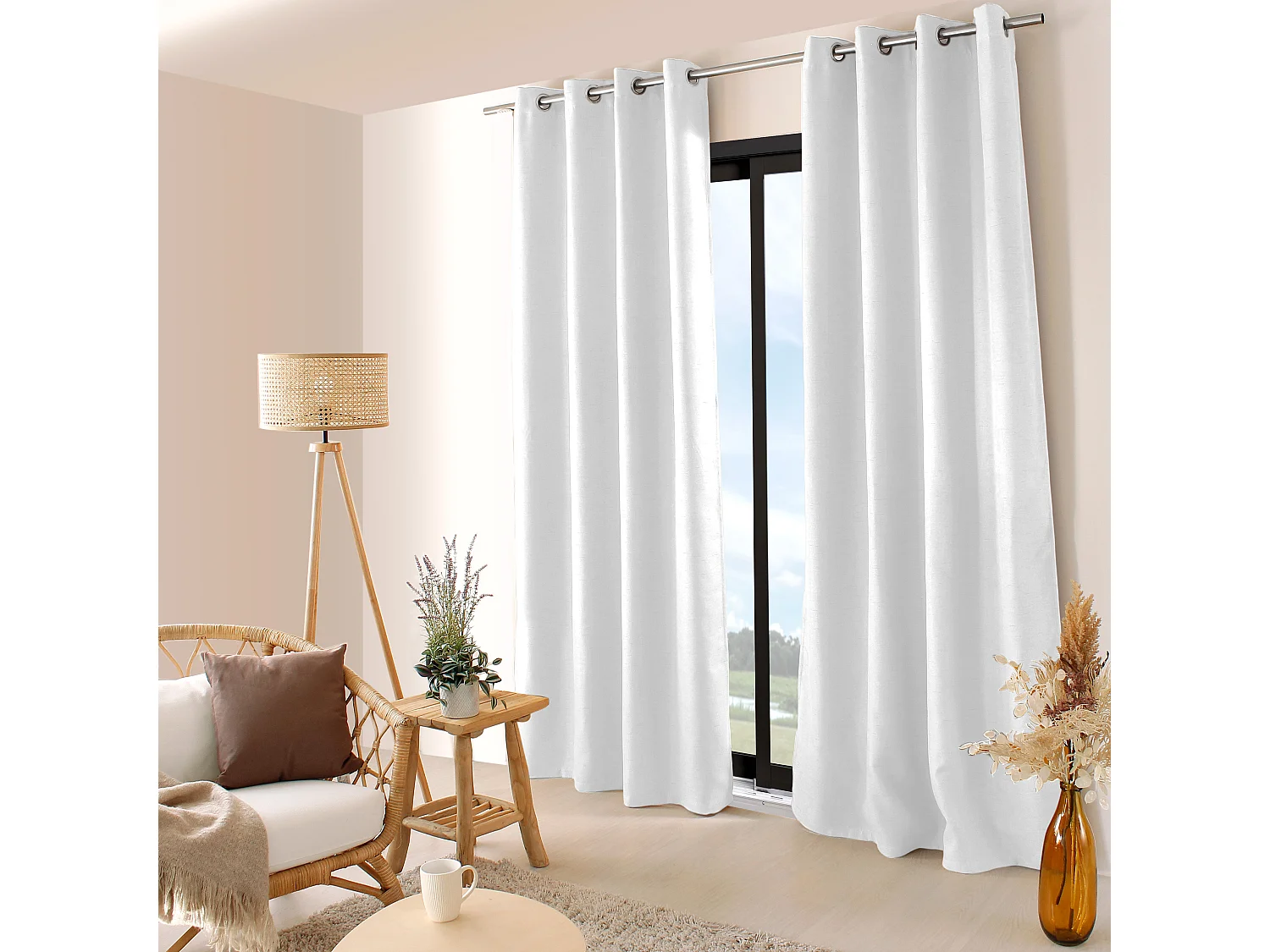 Lot de 2 Rideaux Obscurcissant Fileté avec Œillets, 140x240cm, 100% polyester, Collection Floppy, CMADECO - Blanc