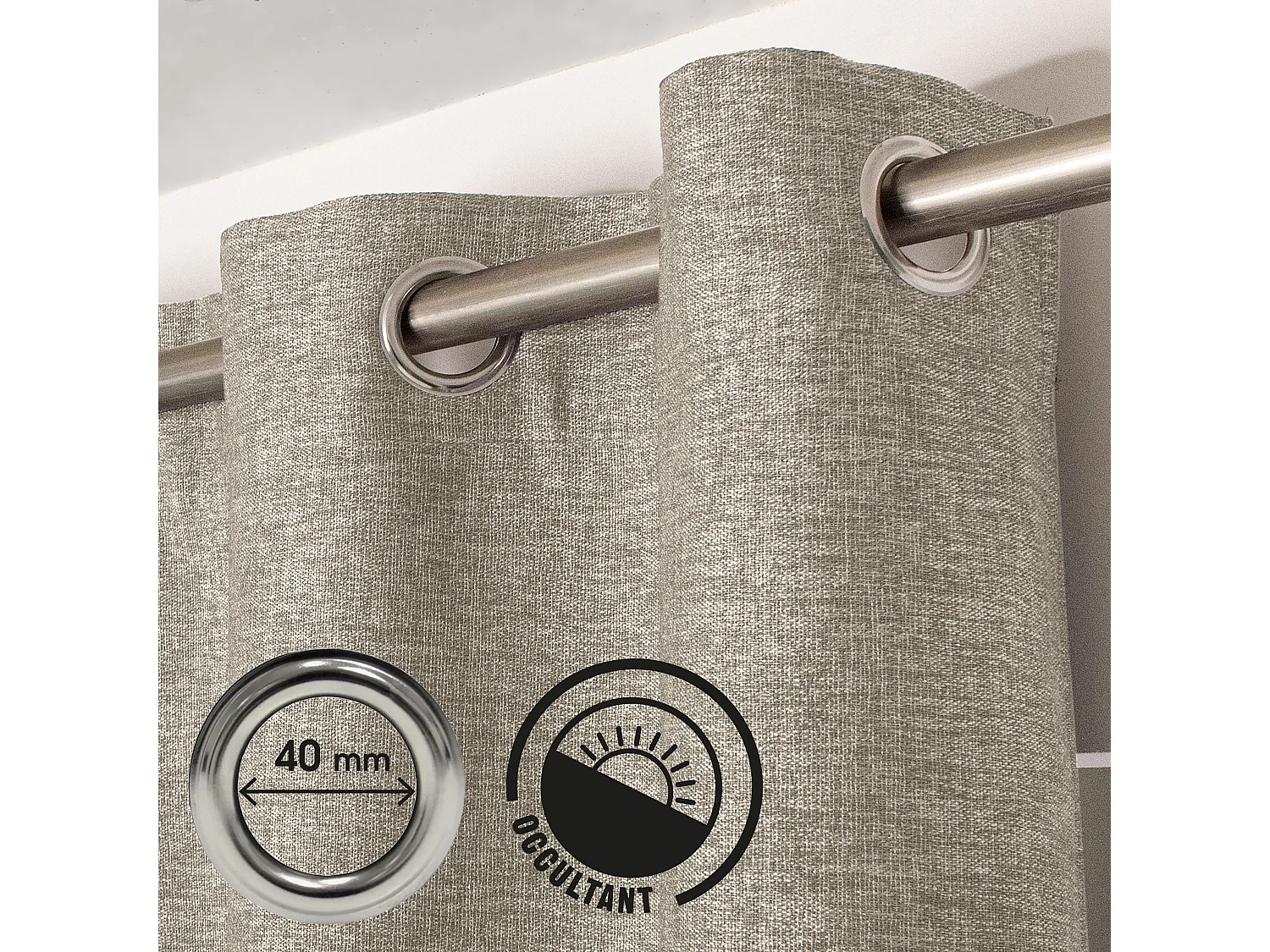 Lot de 2 rideaux à oeillets, obscurcissant, 140x240 cm, gris anthracite chiné, Collection Natté