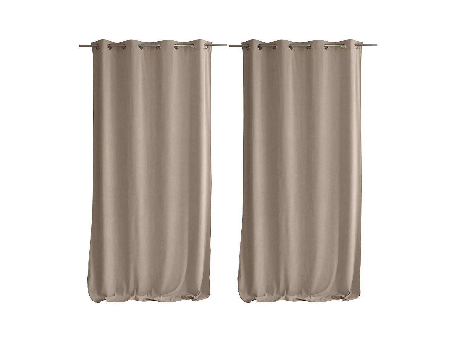 Lot de 2 Rideaux avec Œillets, Beige Naturel, Grande Hauteur, 140x260cm, Velours Ras, Collection Calin