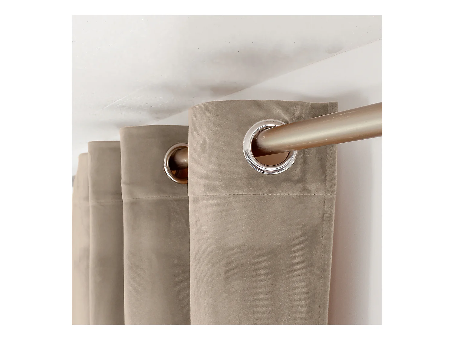 Lot de 2 Rideaux avec Œillets, Beige Naturel, Grande Hauteur, 140x260cm, Velours Ras, Collection Calin