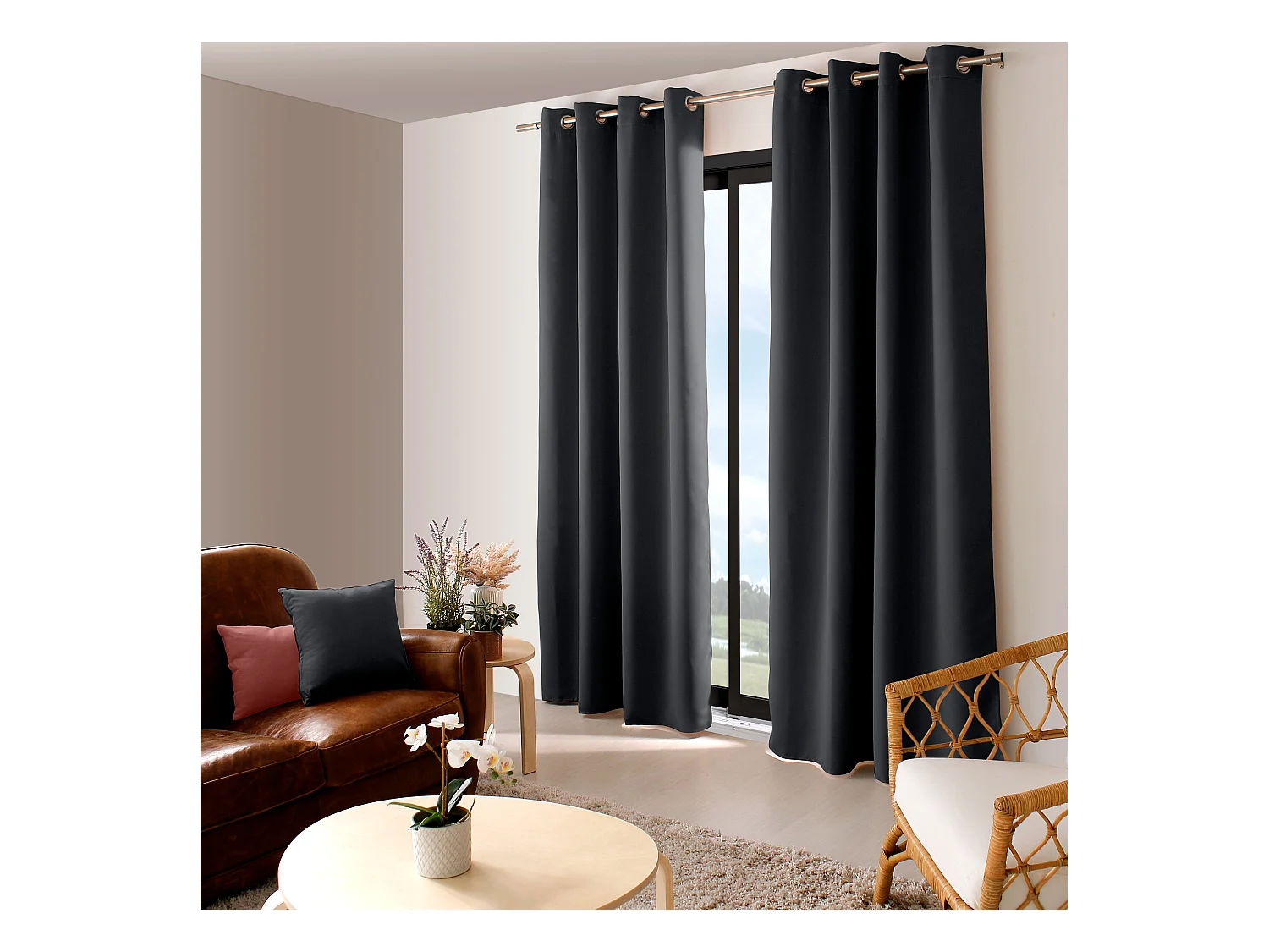 2 rideaux occultant à œillets, gris foncé, 140x240cm, 100% polyester, collection Réglisse