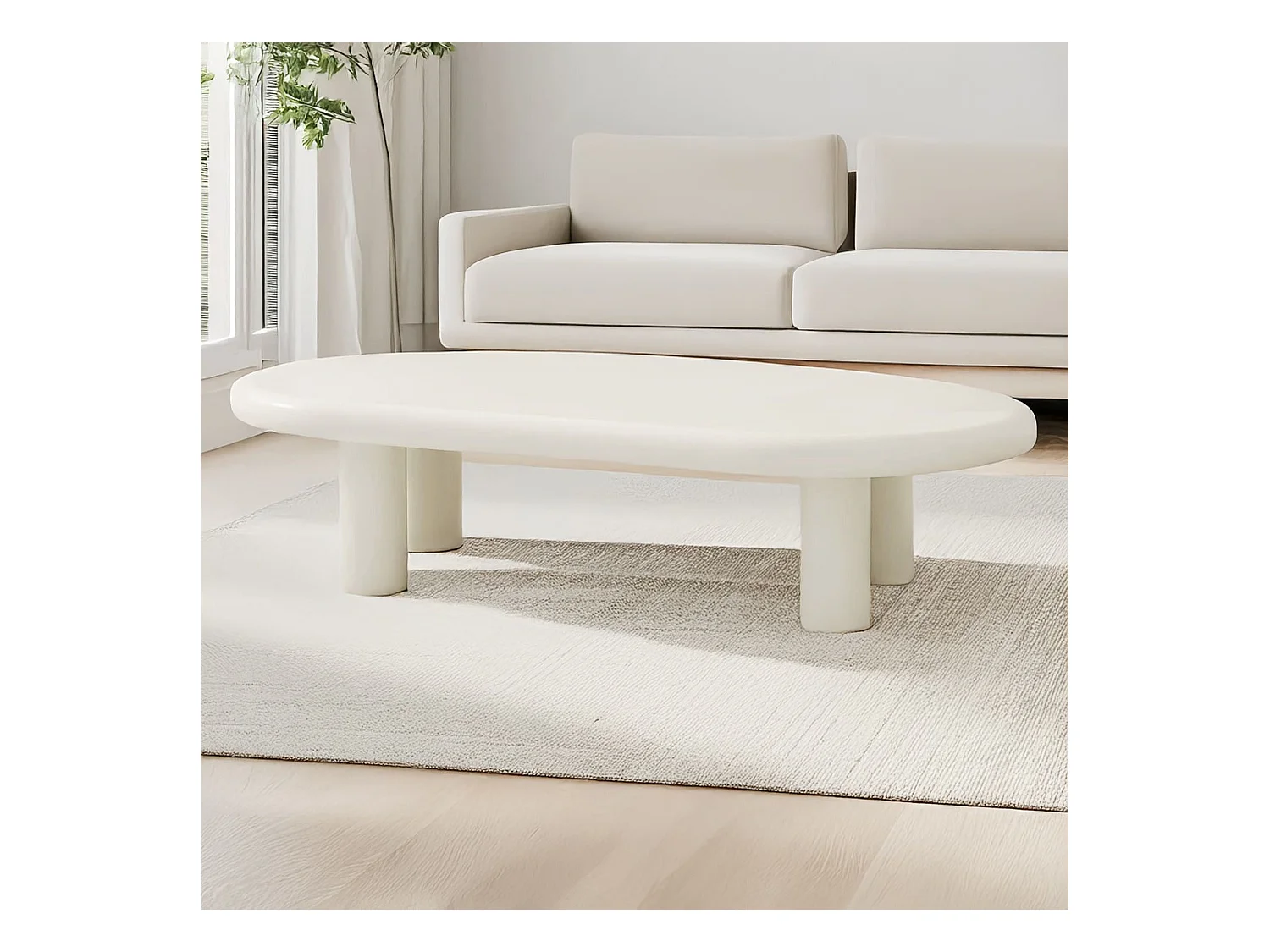 Table basse arrondie 160cm avec pieds colonnes Roady Crème