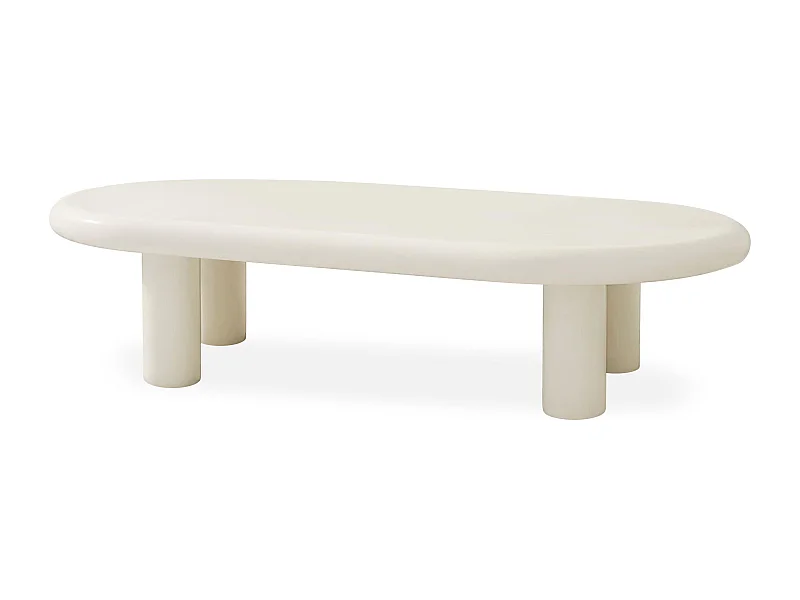 Table basse arrondie 160cm avec pieds colonnes Roady Crème