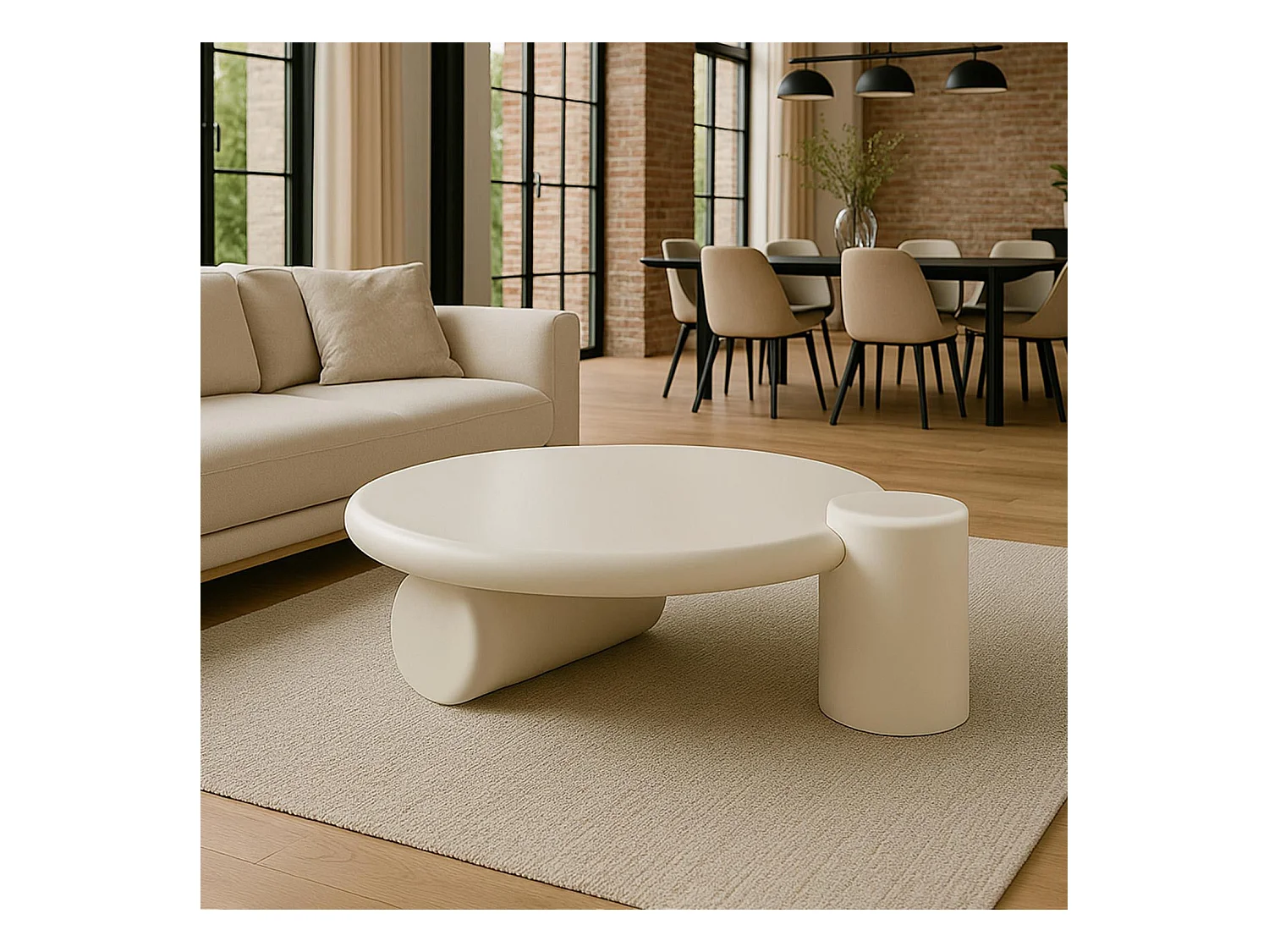 Table basse ronde asymétrique 100cm Yang Crème