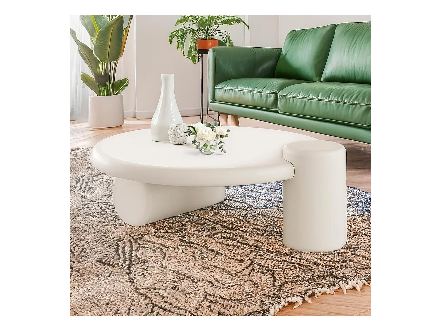 Table basse ronde asymétrique 100cm Yang Crème