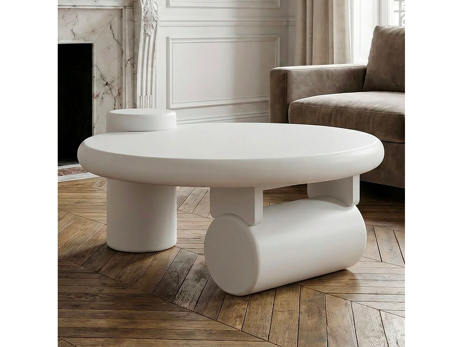 Table basse ronde asymétrique 100cm Yang Crème