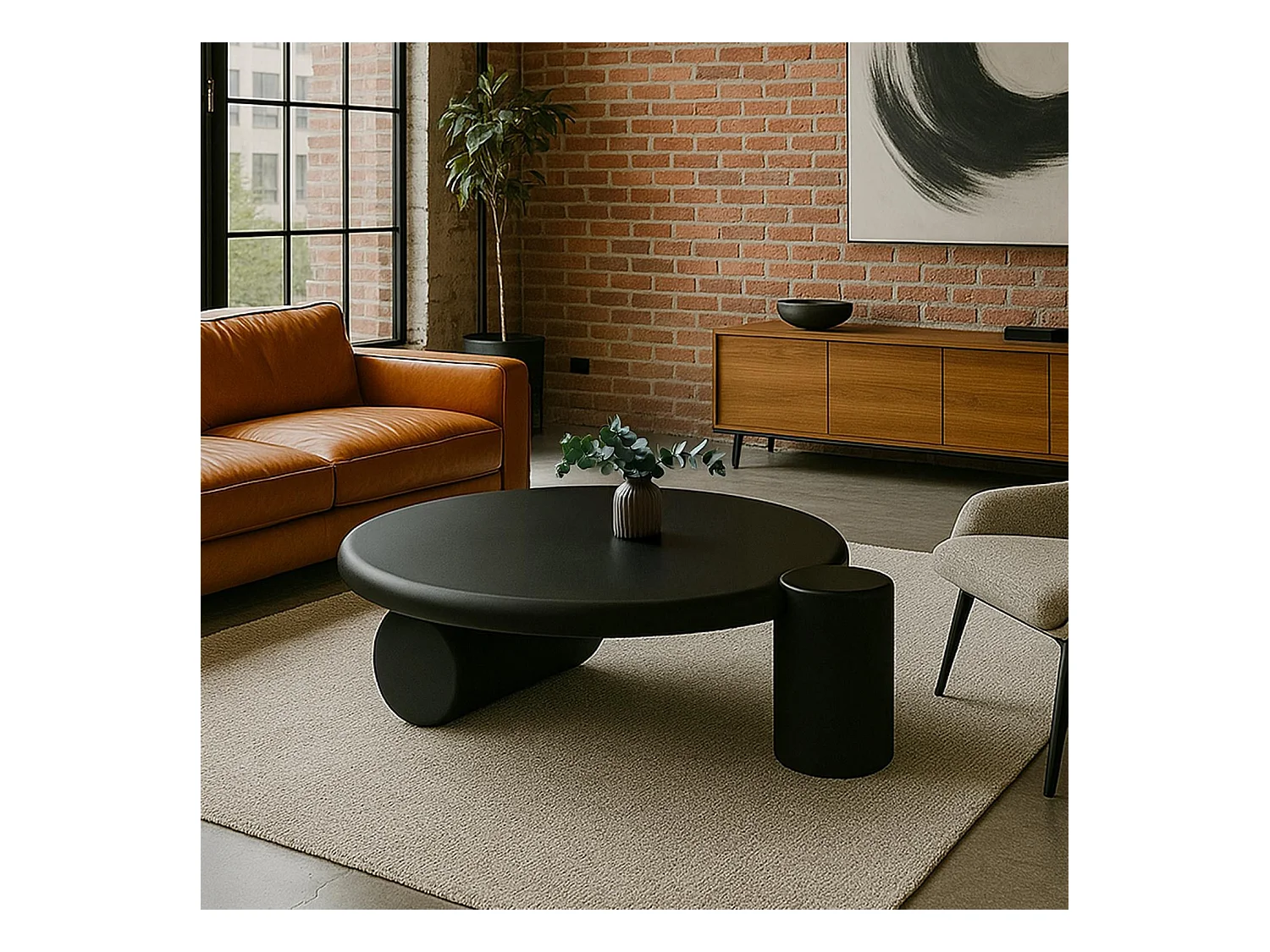 Table basse ronde asymétrique 100cm Yang Noir