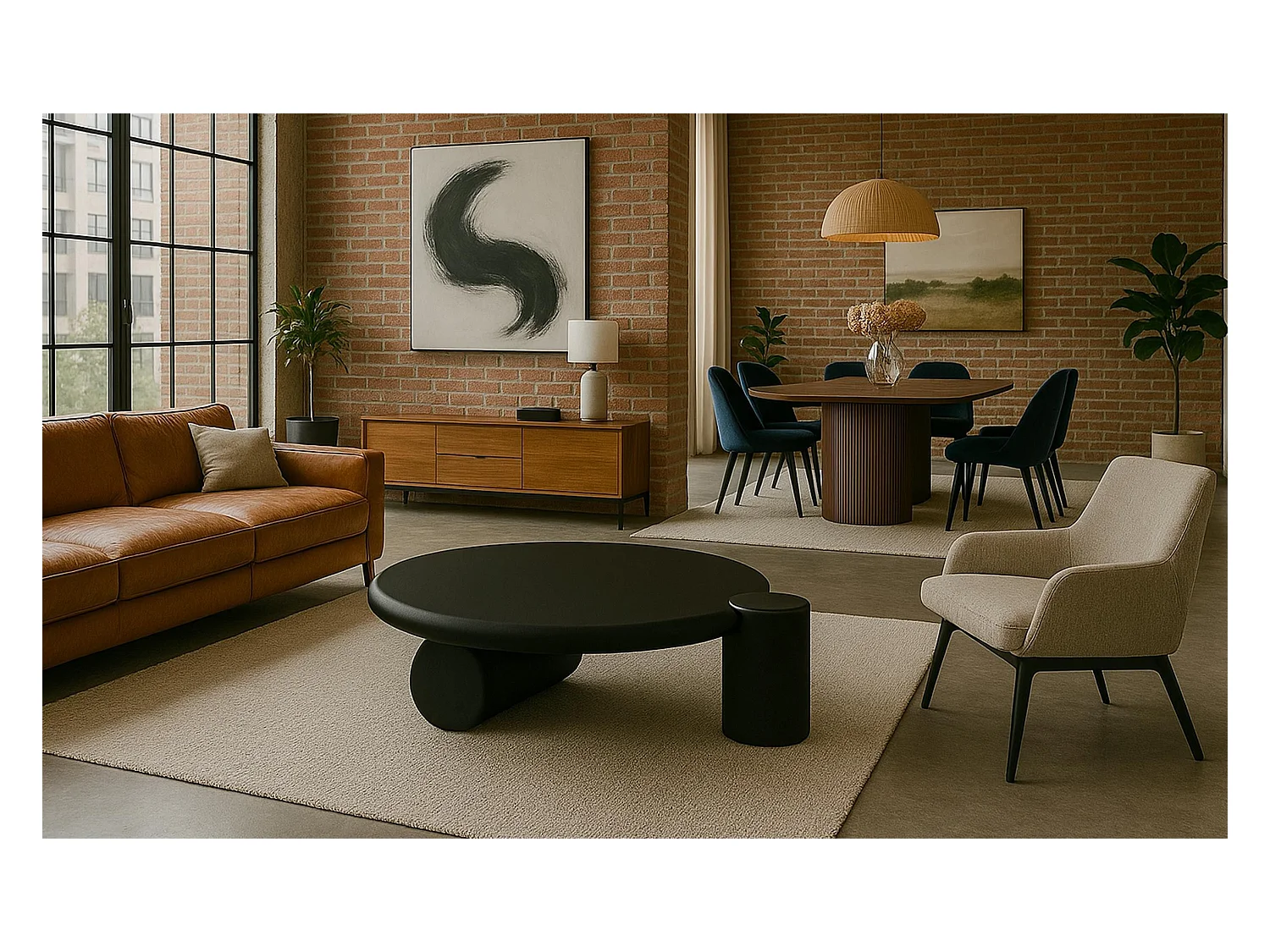 Table basse ronde asymétrique 100cm Yang Noir