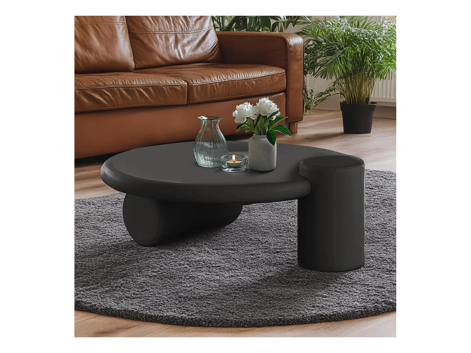 Table basse ronde asymétrique 100cm Yang Noir