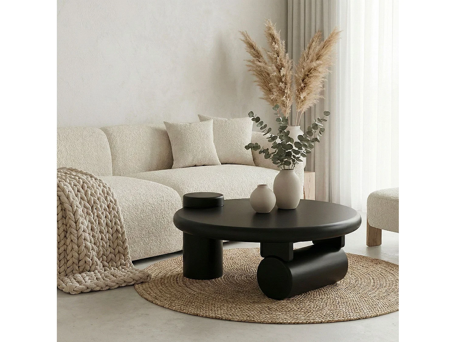 Table basse ronde asymétrique 100cm Yang Noir