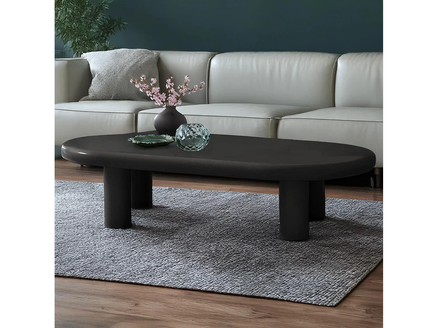 Table basse arrondie 160cm avec pieds colonnes Roady Noir