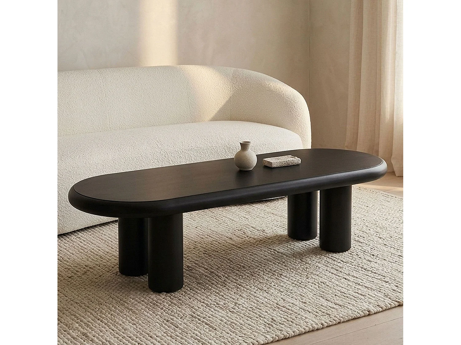 Table basse arrondie 160cm avec pieds colonnes Roady Noir