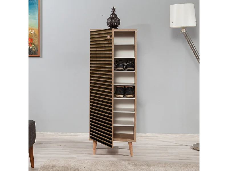 Holzschuhschrank LOYA - 8 Aufbewahrungsfächer Handgefertigte Eiche