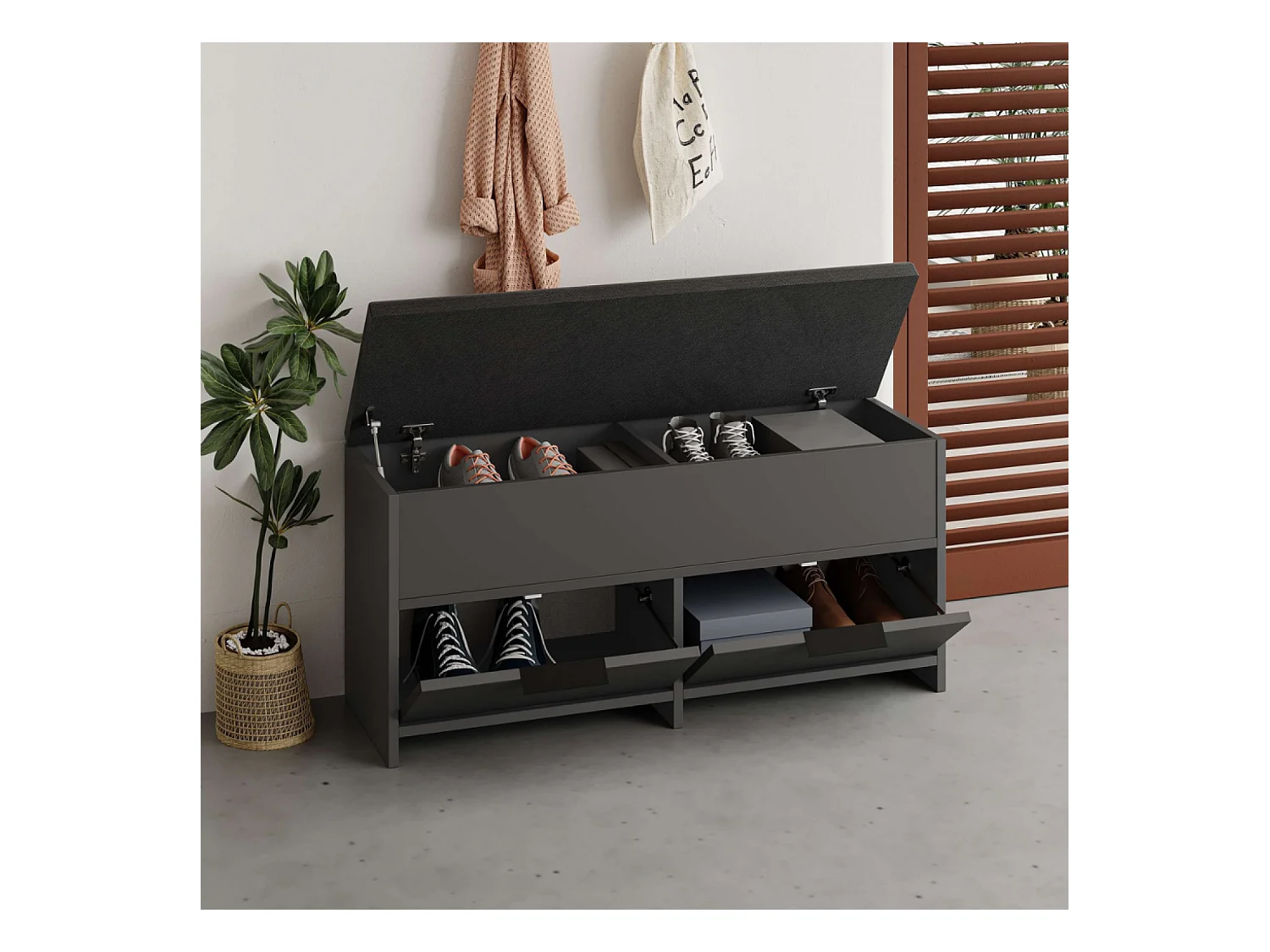 Schoenenkast Antraciet Zwart 4 Opbergvakken