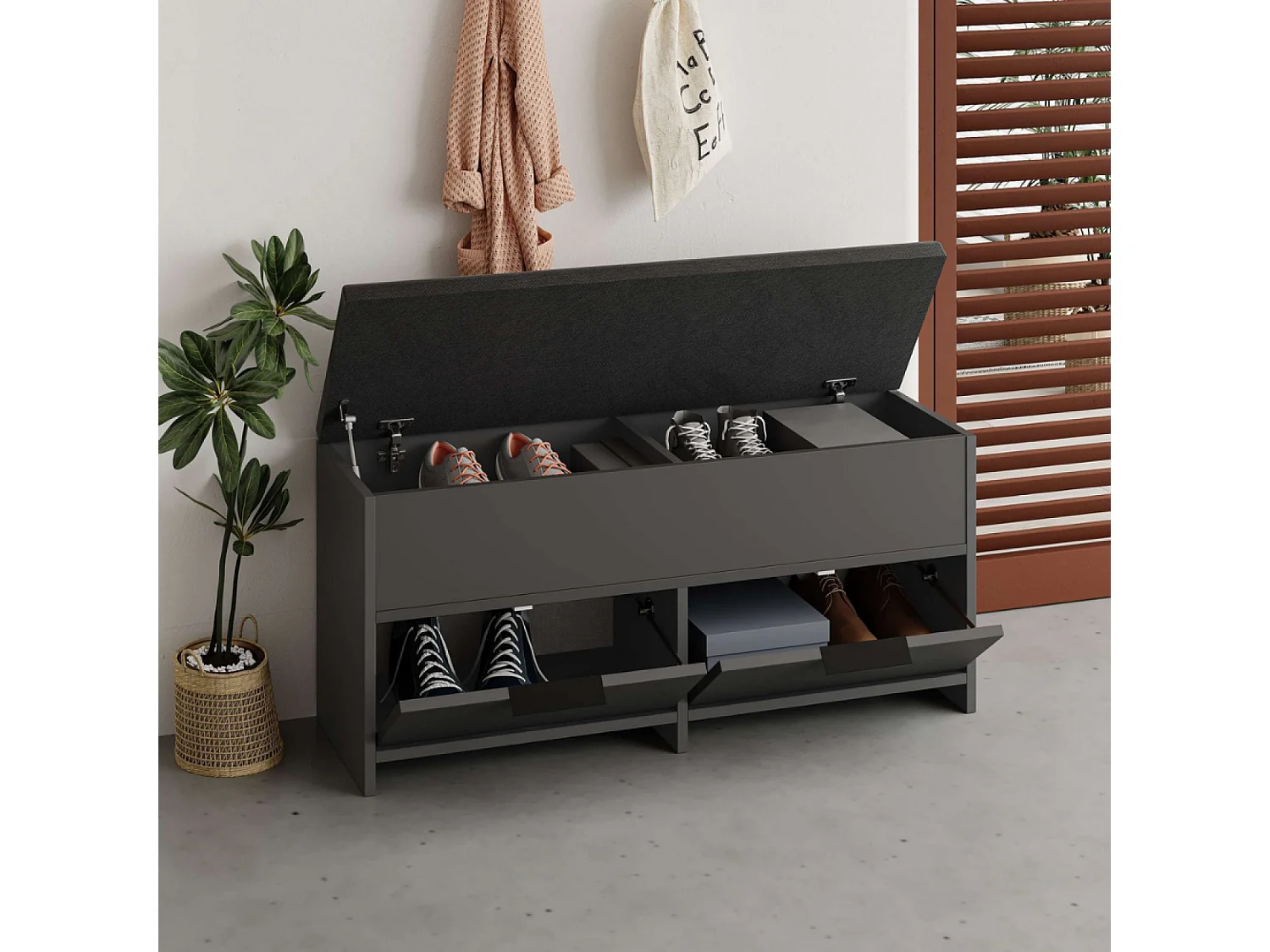 Schuhschrank Anthrazit Schwarz 4 Fächer