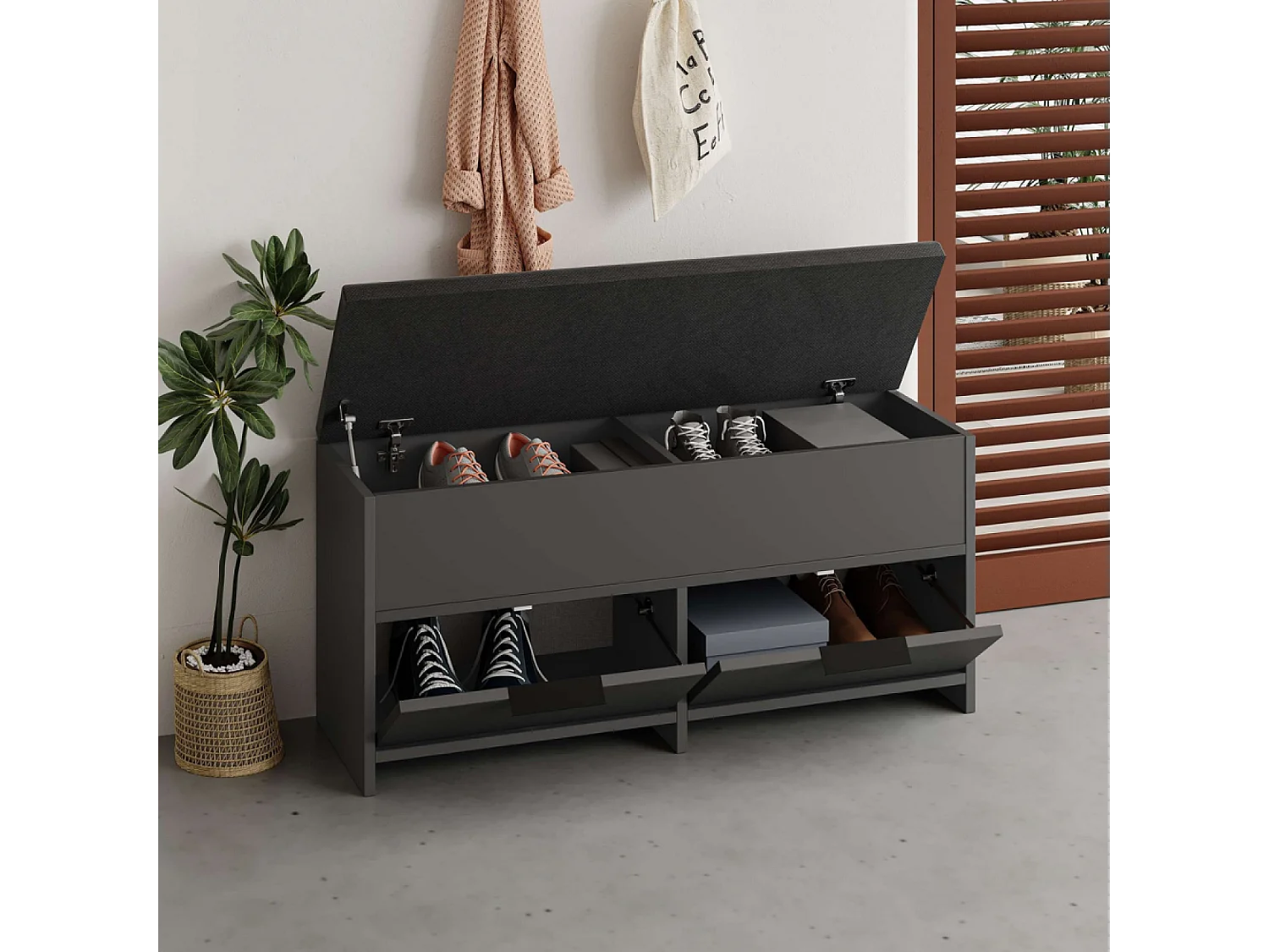 Meuble à chaussures - 4 rangements - noir POLI