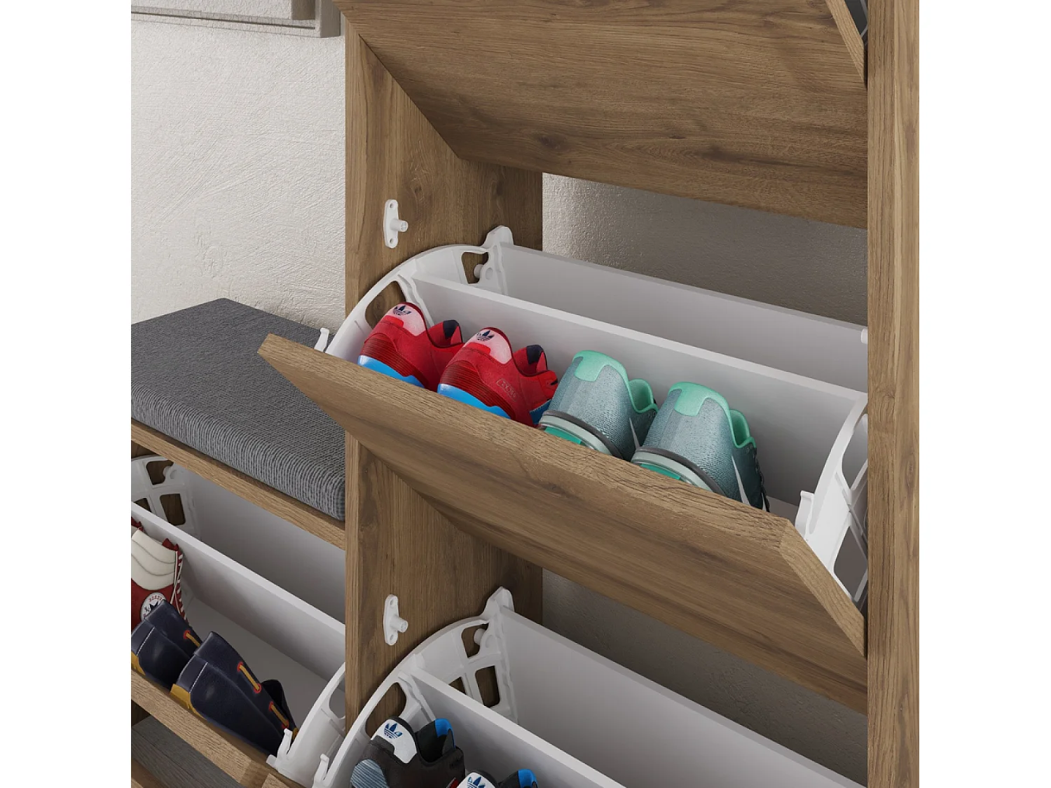 Meuble à chaussures avec assise - 4 rangements - bois VALES