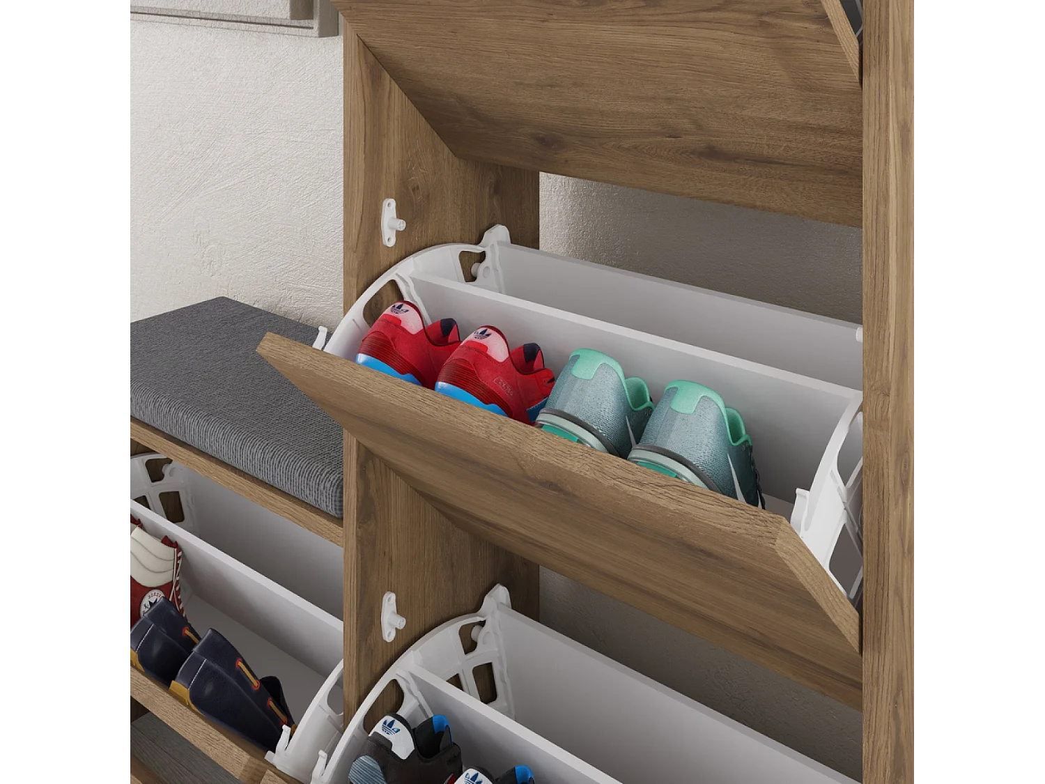 Industriële Schoenenkast met Zitplaats en 12 Planken - Eikenhout en Antraciet