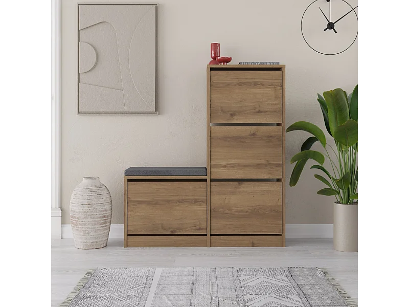 Meuble à chaussures avec assise - 4 rangements - bois VALES