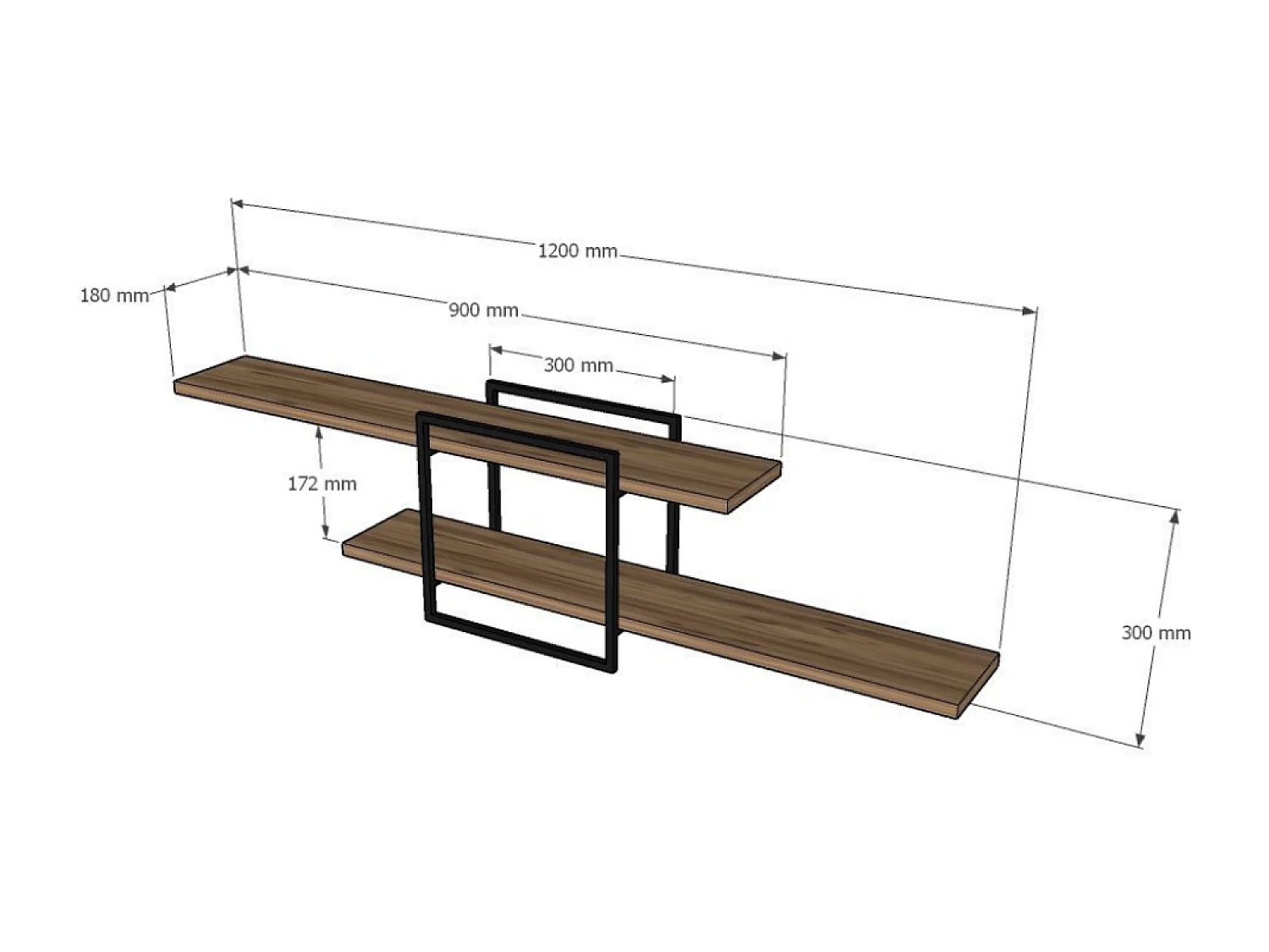 Etagère murale design - 2 rangements - bois et noir PARO