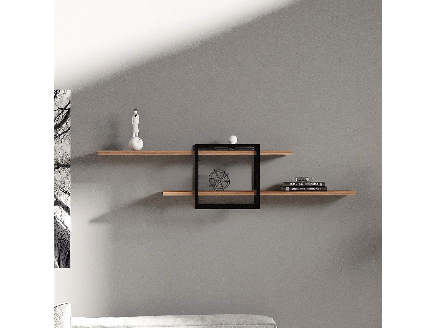 Design Wandplank Zwart Grenen Hout - 2 Opbergmogelijkheden - Modern & Praktisch