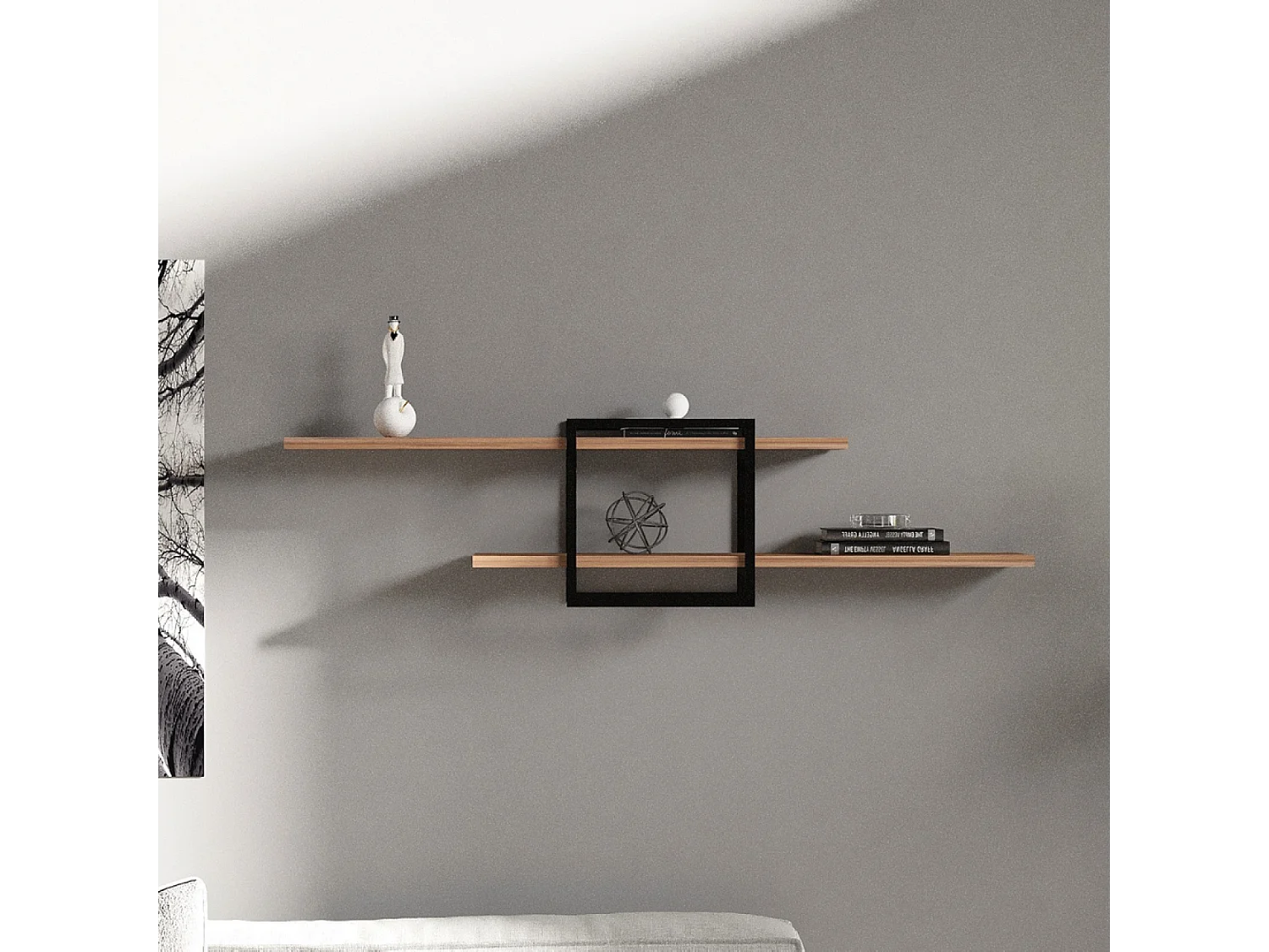 Design Wandplank Zwart Grenen Hout - 2 Opbergmogelijkheden - Modern & Praktisch