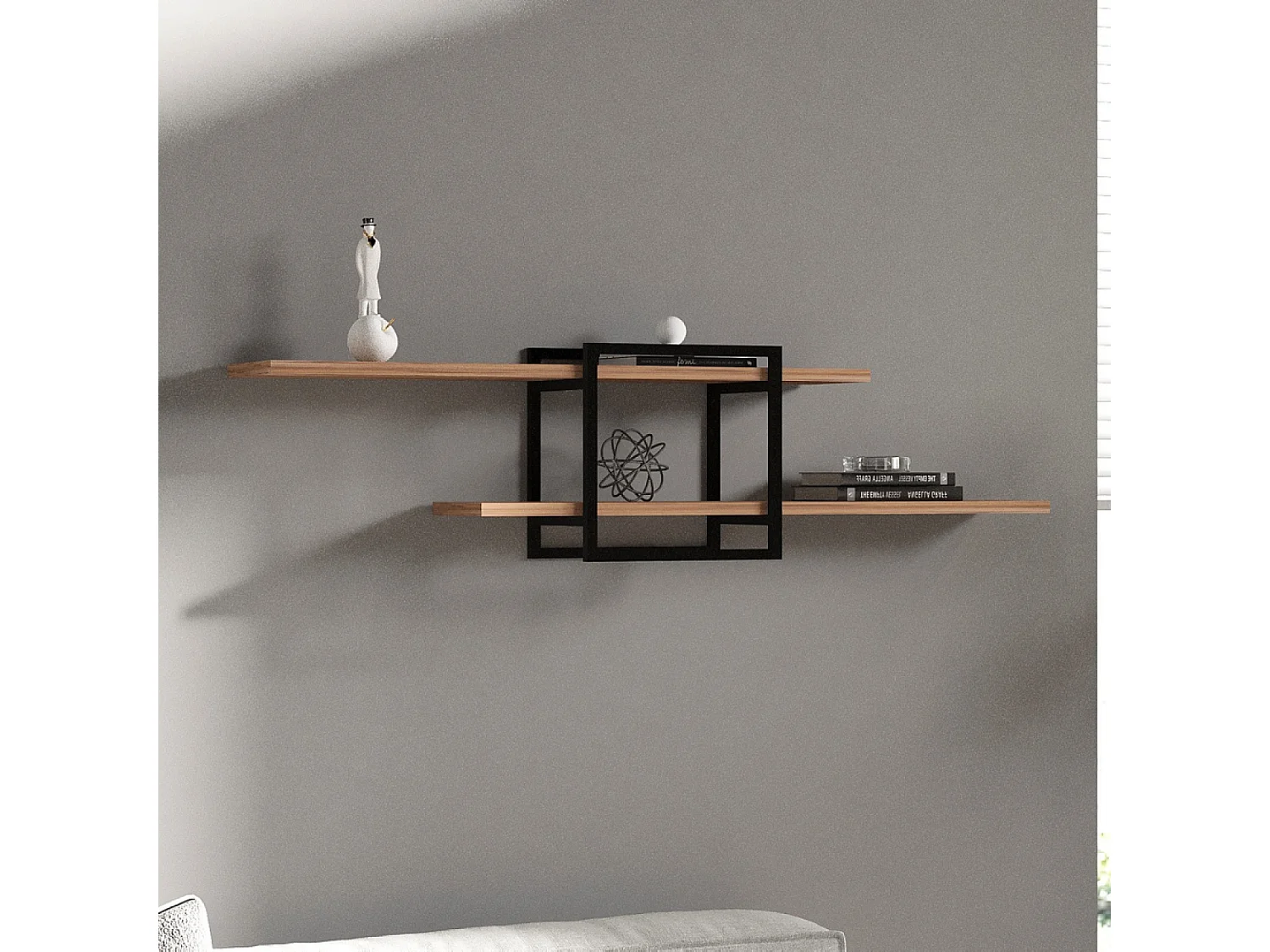Etagère murale design - 2 rangements - bois et noir PARO