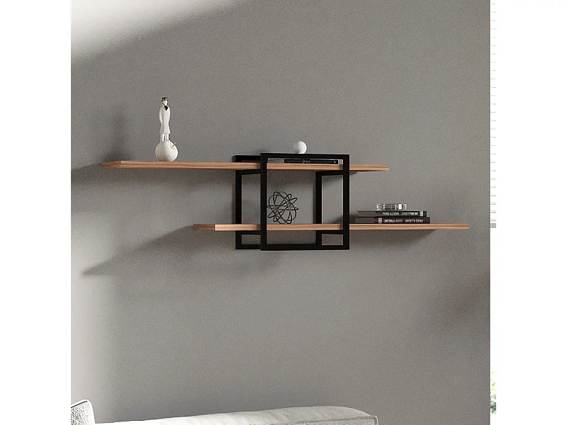 Design Wandplank Zwart Grenen Hout - 2 Opbergmogelijkheden - Modern & Praktisch