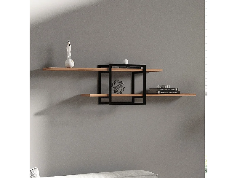 Etagère murale design - 2 rangements - bois et noir PARO