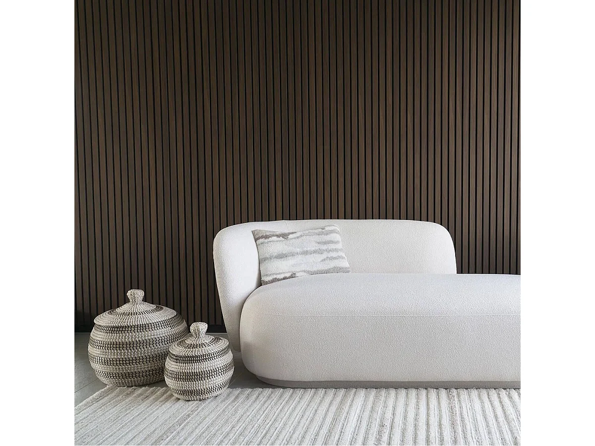 FIORA - Lot de 2 paniers ronds en jonc de mer naturel, blanc et noir avec couvercles