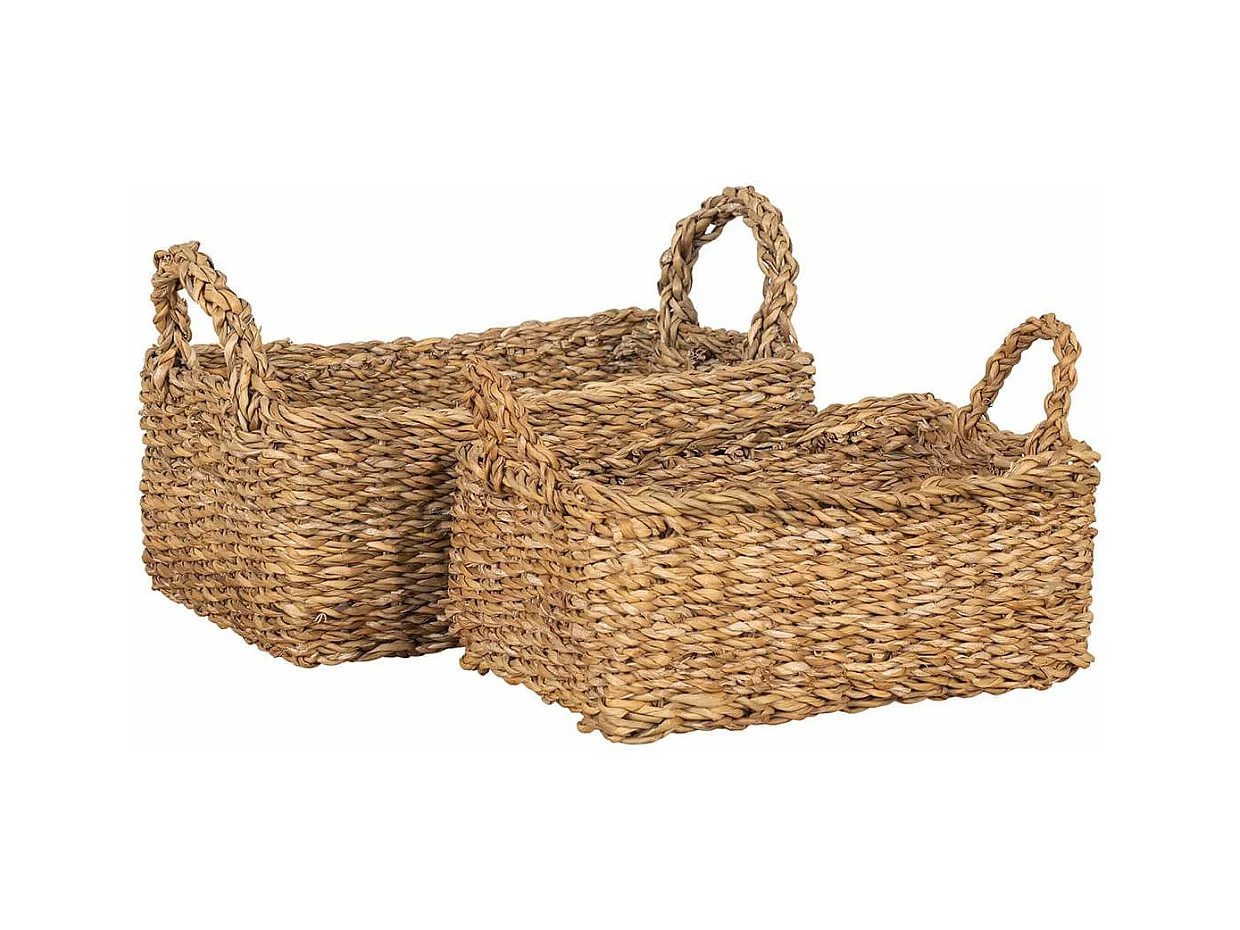 MARELI - Lot de 2 paniers rectangulaires en jonc de mer avec poignées