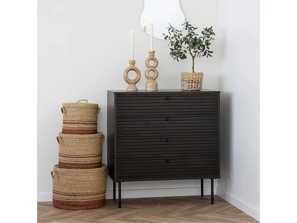 DANUBE - Lot de 3 paniers ronds en jonc de mer naturel et brun avec couvercles