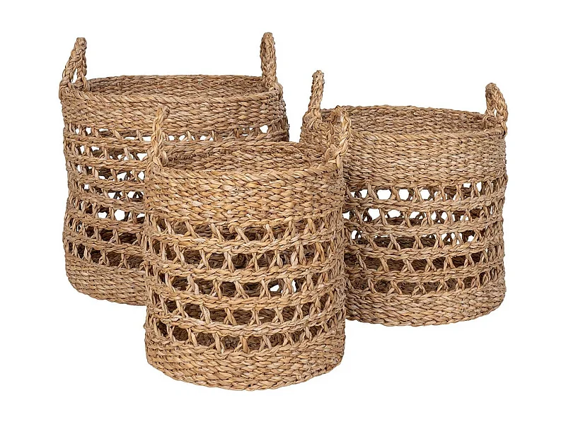 LOBAK - Lot de 3 paniers ronds en jonc de mer naturel