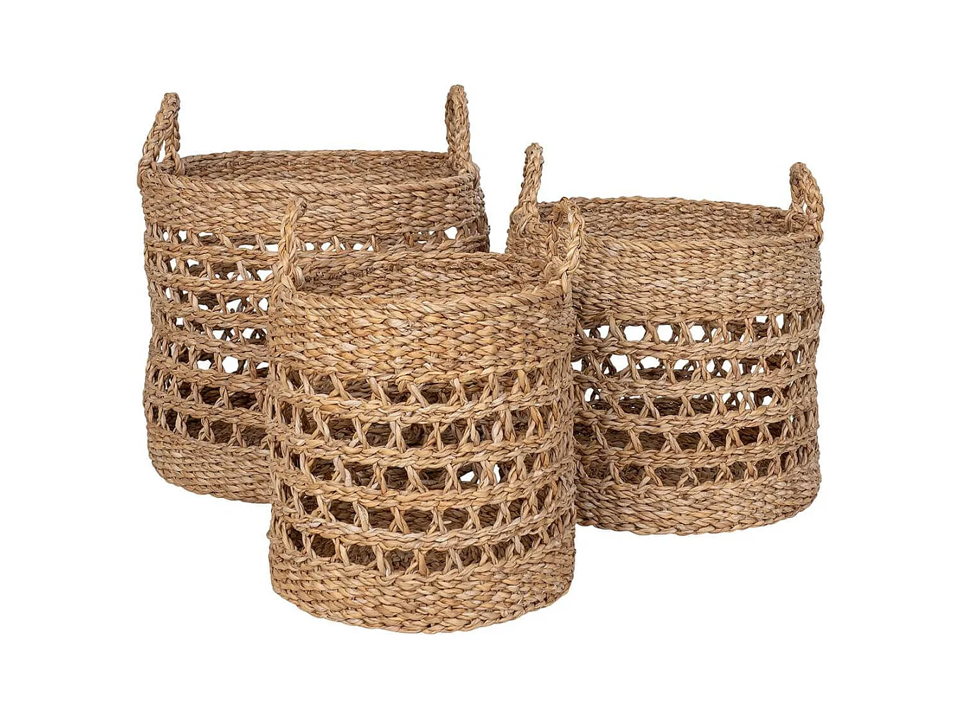 LOBAK - Lot de 3 paniers ronds en jonc de mer naturel