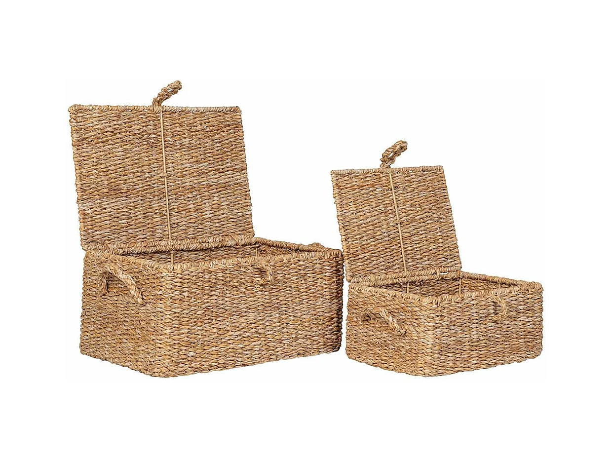 MARINELI - Lot de 2 paniers en jonc de mer et tige métal pour ouverture couvercles