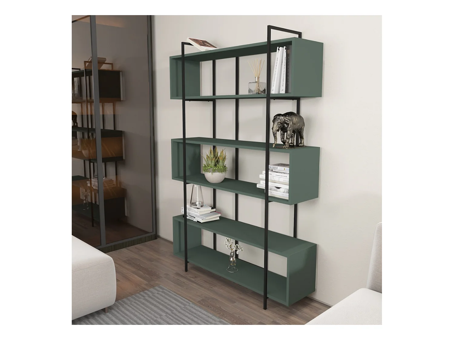 Bibliothèque contemporaine vert 180cm LULI