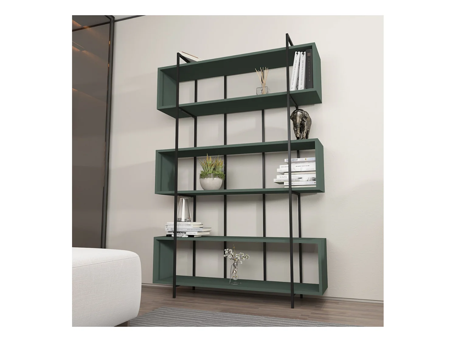 Bibliothèque contemporaine vert 180cm LULI