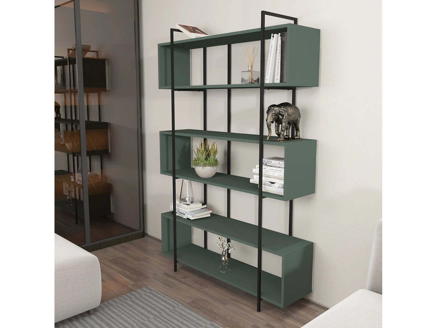 Bibliothèque contemporaine vert 180cm LULI