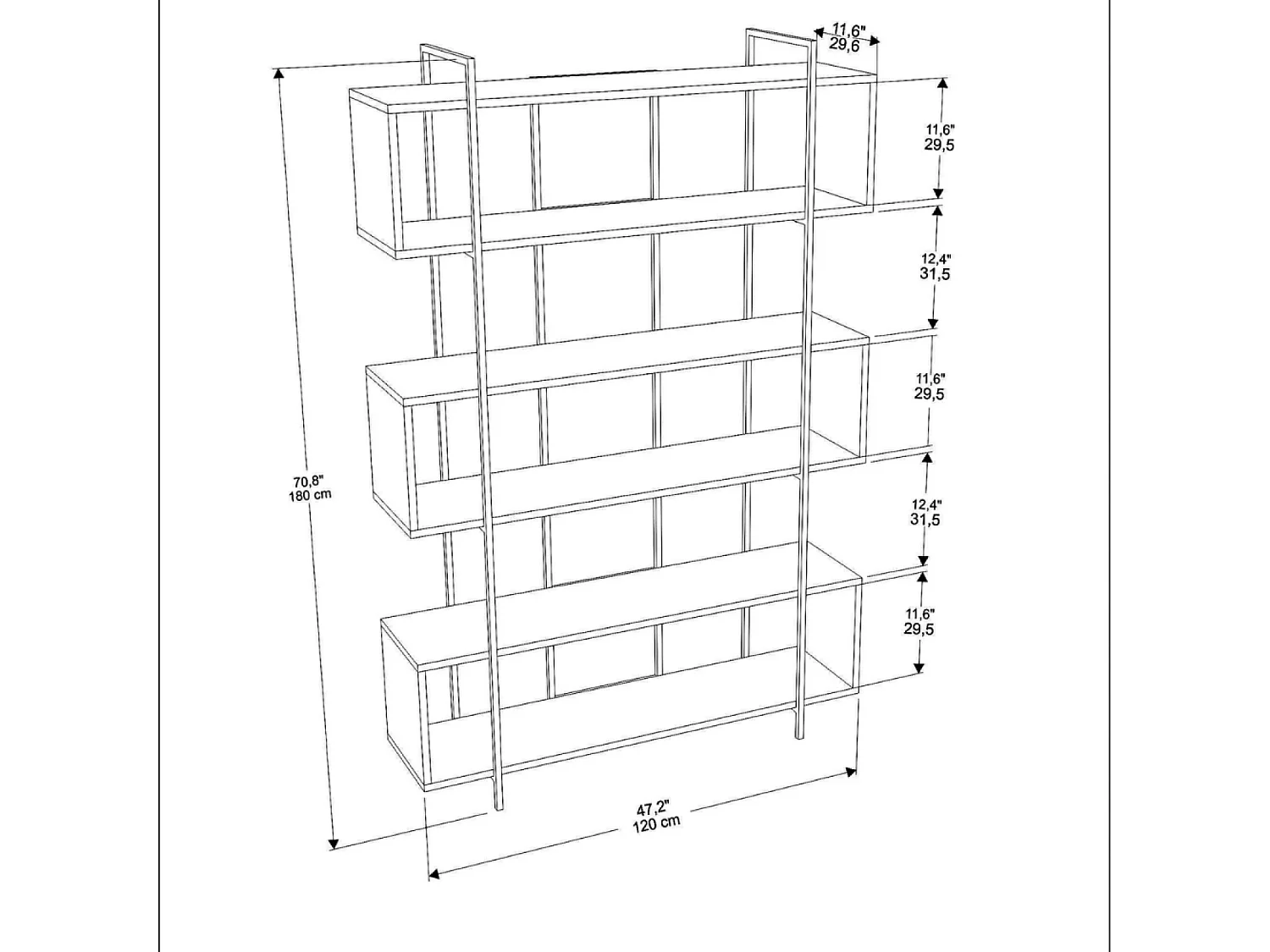 Biblioteca contemporânea verde 180cm LULI - Estante Kotor estilo industrial, 12 prateleiras, carvalho antracite, grande capacidade de armazenamento